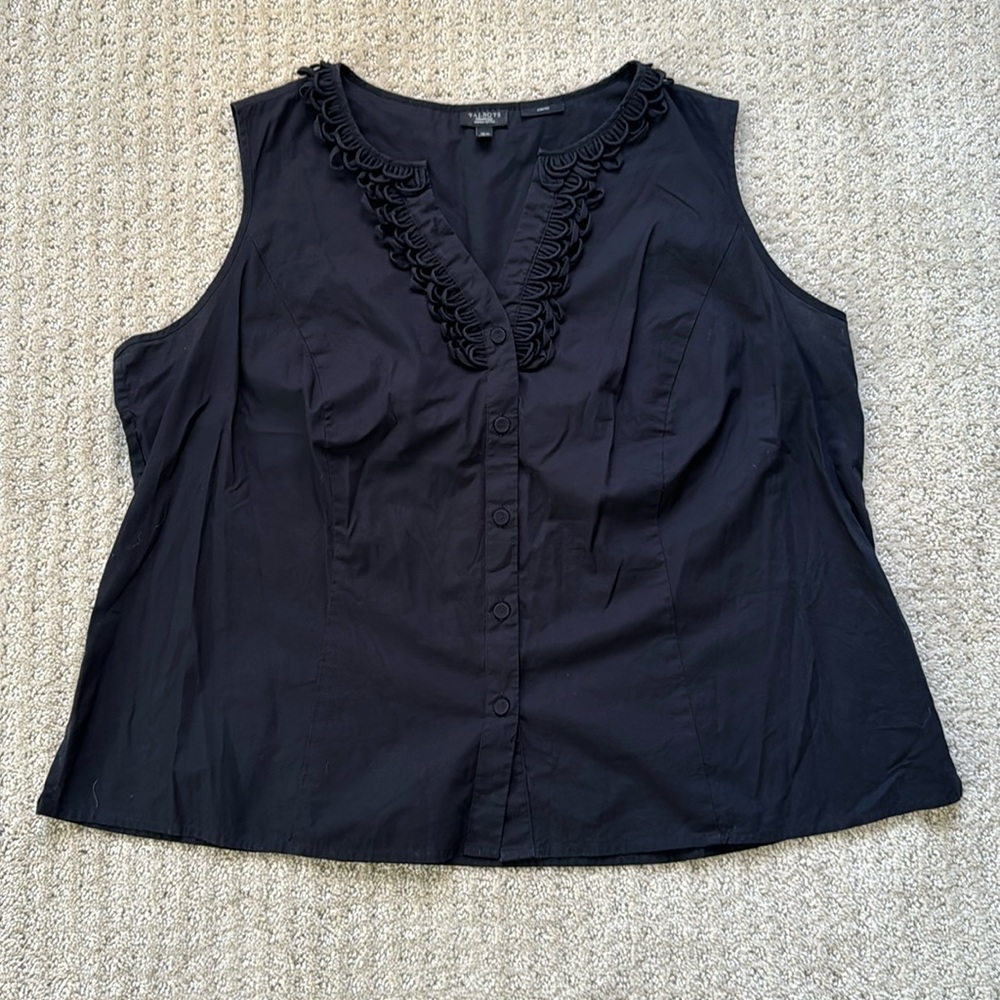 🟢 5/$25 Talbots | Woman Petites Black Sleeveless Button Up | Size 16W